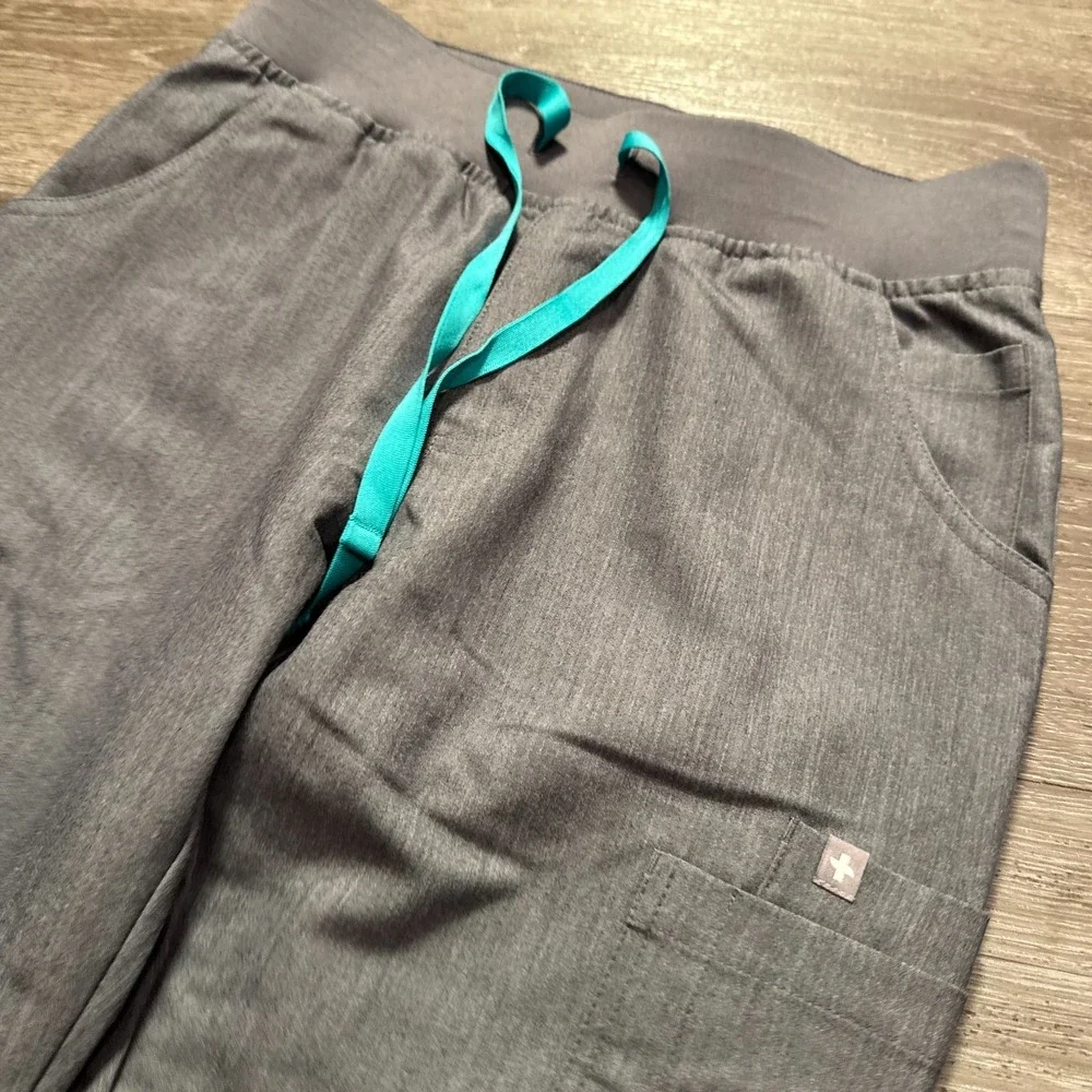 Figs Pants Womens XS Gray Yola Cargo Pockets Nurse Hospital Medical Drawstring